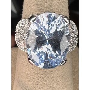 Vintage ESPO Large Blue Topaz Sterling Silver Ring Size 7